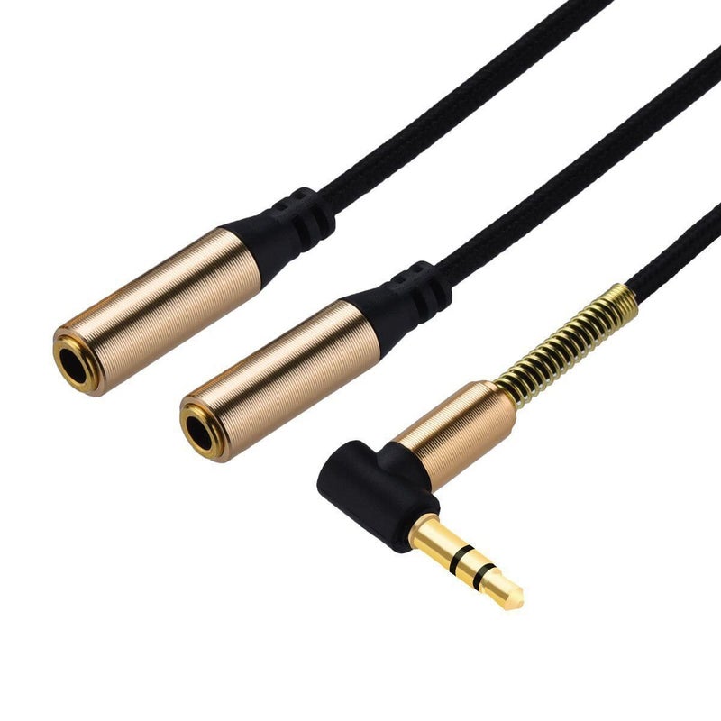 Haokiang Audio Splitter Cable,Haokiang Gold Plated 90 Degree Right Angle 3.5mm Male to 2 Female Jack Headphone Audio Stereo Y Splitter Adapter Cable for Tablets, MP3 Players (Gold) - Image 1